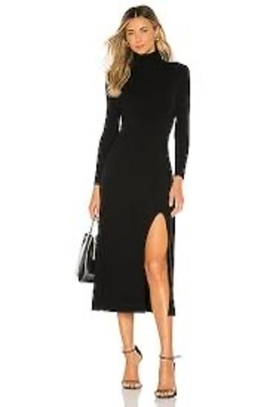 A.L.C. Ambrose Knit Turtleneck Midi Sweater Dress Front Slit Black Medium